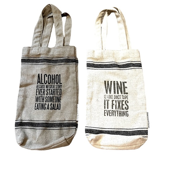 Other - Lot of 2 Fabric/Burlap Whimsical Wine Bottle Gift Bags